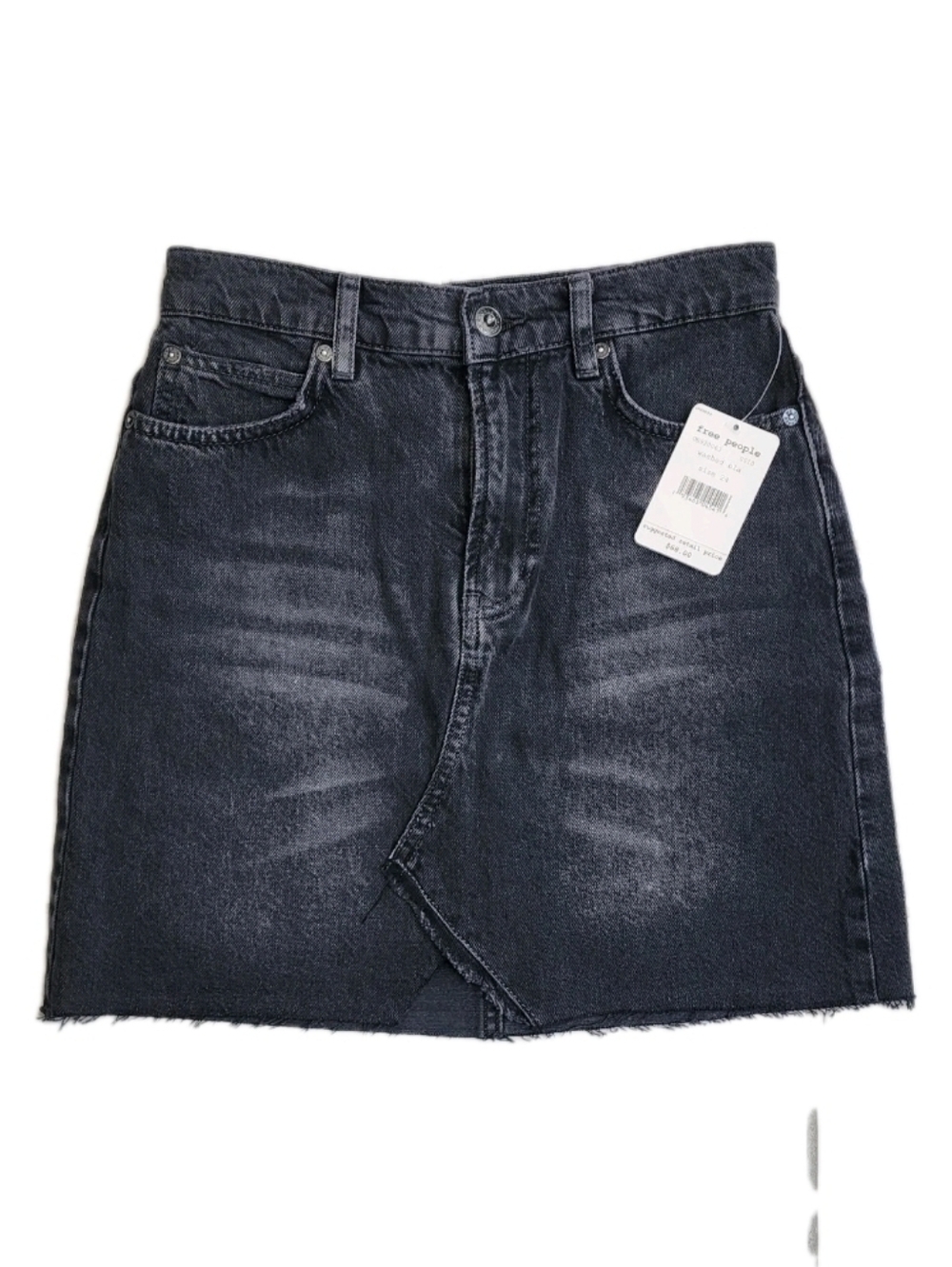 FREE PEOPLE Denim Mini Skirt Black Raw-Edged Hem 100% Cotton Casual Size 24